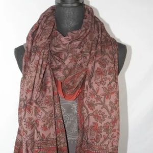 Versatile Floral Hand-Block India Print Fabric, Mauve, Deep Red, Brown. 45 X 78